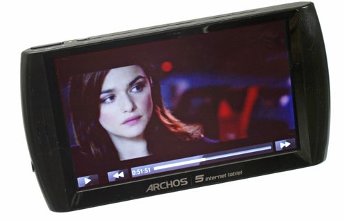 Archos 5 Internet Tablet displaying video content on screen.