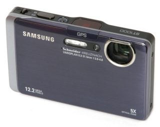 Samsung ST1000 digital camera with GPS feature displayed.