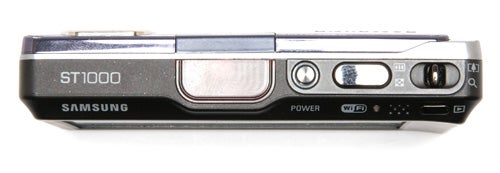 Samsung ST1000 camera showing power and Wi-Fi buttons.