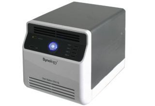 Synology DiskStation DS410j NAS device on white background.