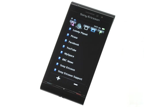 Sony Ericsson Satio U1i smartphone displaying menu screen.