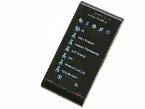 Sony Ericsson Satio U1i smartphone displaying media player screen.