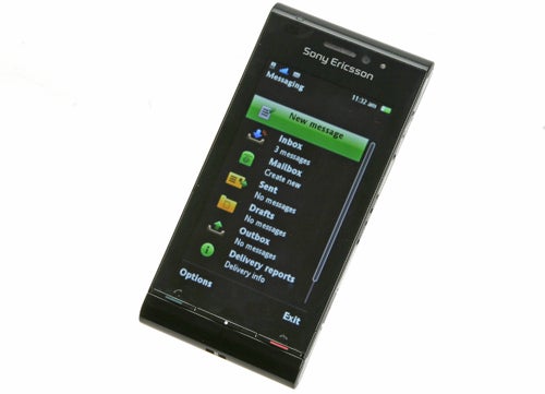 Sony Ericsson Satio U1i smartphone displaying messages menu.