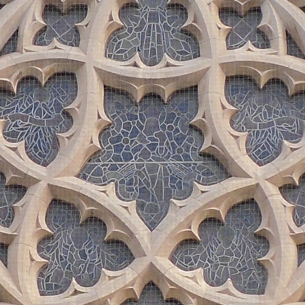 Gothic architectural stone window tracery design.