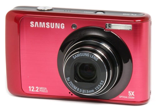 Samsung PL55 digital camera in metallic red.