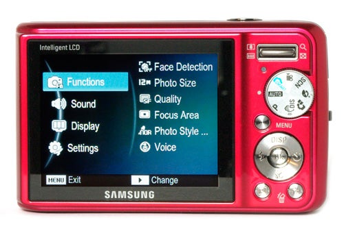 Samsung PL55 digital camera with menu displayed on LCD screen