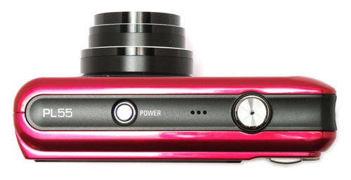 Samsung PL55 compact camera in metallic pink.