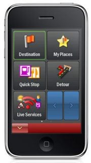 iPhone with ALK CoPilot Live 8 navigation app displayed.