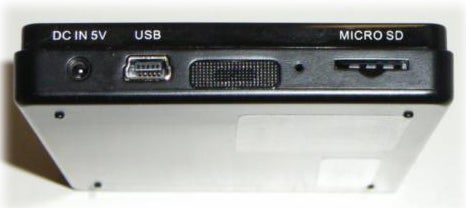 Viewsonic VPD400 media player ports: DC in, USB, micro SD.