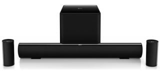 KEF KHT8005 Soundbar and wireless subwoofer with satellite speakers.