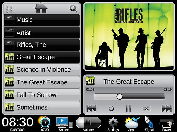 Pure Sensia digital radio interface with album art display.