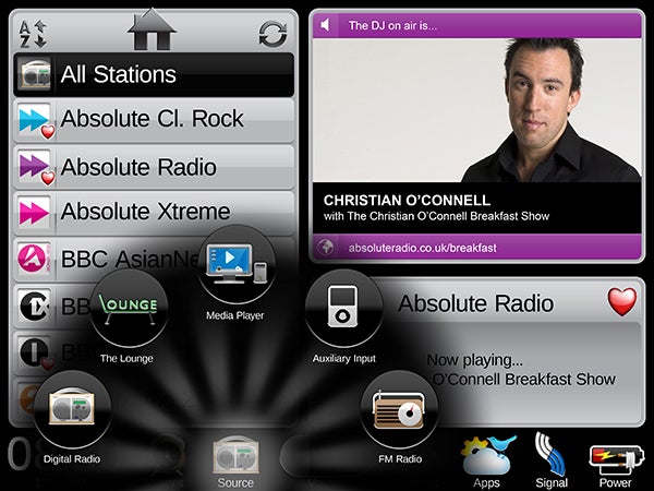 Pure Sensia radio interface showing Absolute Radio's DJ.