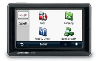 Garmin nuvi 1690 GPS device with Points of Interest menu displayed.