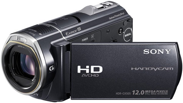 Sony HDR-CX505VE Handycam with open LCD screen.