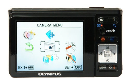 Olympus FE-4000 camera showing menu on LCD screen.
