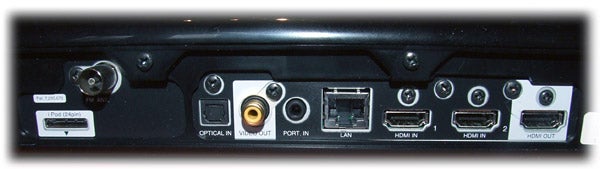 Close-up of LG HLB54S Soundbar's rear connectivity ports.