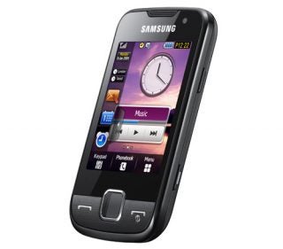 Samsung S5600 phone with touchscreen display and interface.