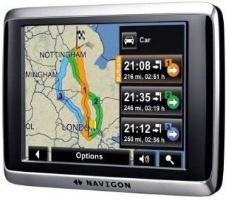 Navigon 2410 satellite navigation system with map display.