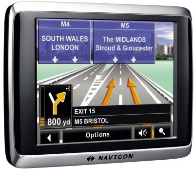 Navigon 2410 GPS navigation system with route display.