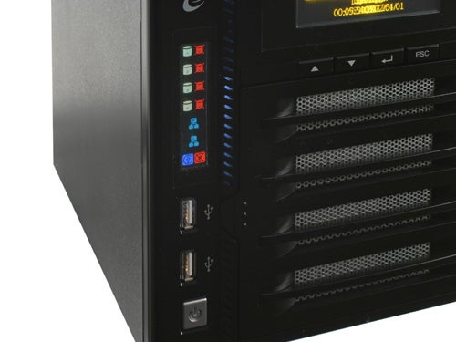 Close-up of Thecus N4200 4-Bay NAS with LED indicators.