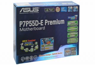 Asus P7P55D-E Premium motherboard packaging box.