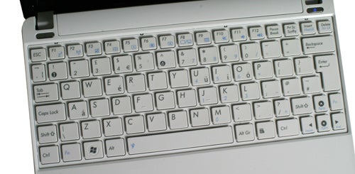Close-up of Asus Eee PC 1005PE netbook keyboard.