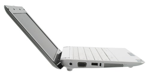 Asus Eee PC 1005PE Netbook with open lid on white background.
