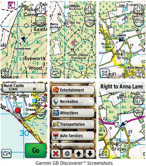 Screenshots of Garmin Oregon 550t GPS navigator interface.