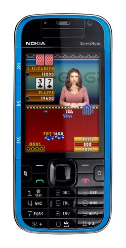 Nokia 5730 XpressMusic phone displaying a poker game.