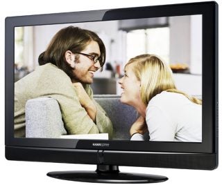 Hannspree ST321MBB 32-inch LCD TV displaying a couple smiling.