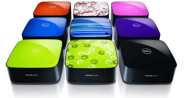 Dell Inspiron Zino HD computers in various colors lined up.