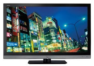 Sharp Aquos LC-32LE600E 32-inch LED LCD TV displaying vibrant cityscape.