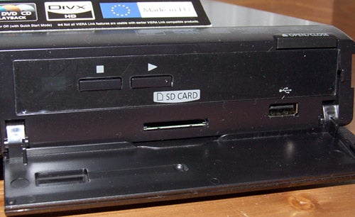 Close-up of Panasonic DMP-BD85 Blu-ray player's SD card slot.