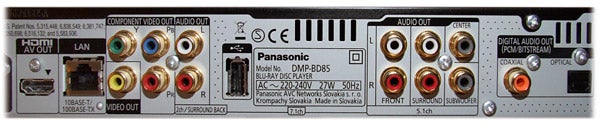 Rear panel of Panasonic DMP-BD85 Blu-ray player with various ports.
