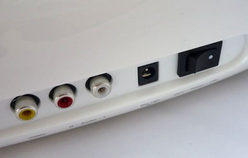 Close-up of Gear4 SoundOrb Aurora speaker connection ports.
