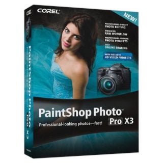 Corel PaintShop Photo Pro X3 software box with features.