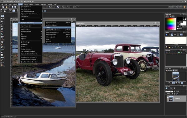 Screenshot of Corel PaintShop Photo Pro interface with a vintage car photo.