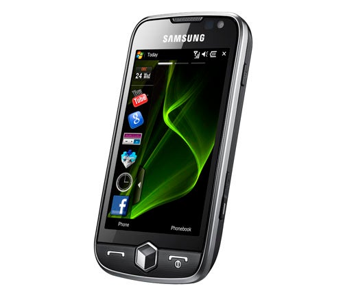 Samsung GT-I8000 Omnia II smartphone with display on.
