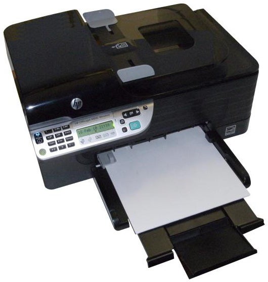 HP OfficeJet J4500 series inkjet printer with paper tray extended.