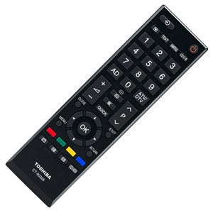 Toshiba Regza TV remote control on white background.