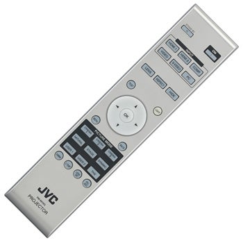 JVC DLA-HD950 projector remote control on white background.