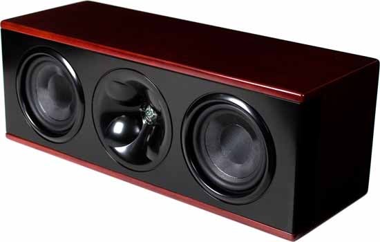 Klipsch WF-34 center channel speaker in black and wood design.