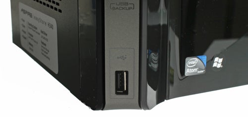 Close-up of Acer easyStore H340 server with Intel Atom sticker.