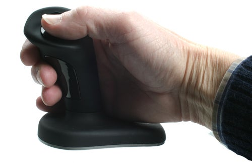 Hand holding a 3M ergonomic vertical mouse