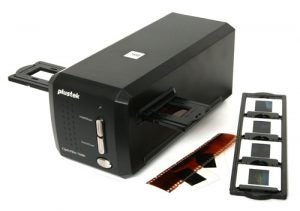 Plustek OpticFilm 7600i SE film scanner with film holders.