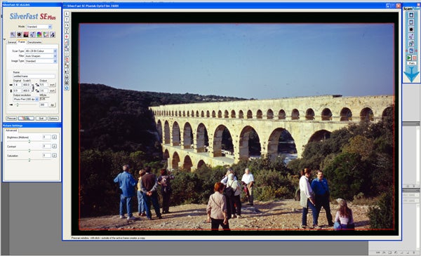 Scanned slide of historical aqueduct displayed in scanner software.