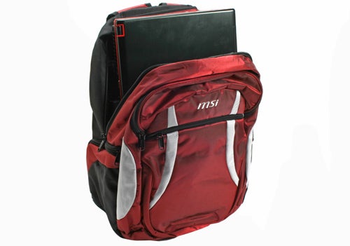 MSI GT740-021UK gaming laptop in a backpack.