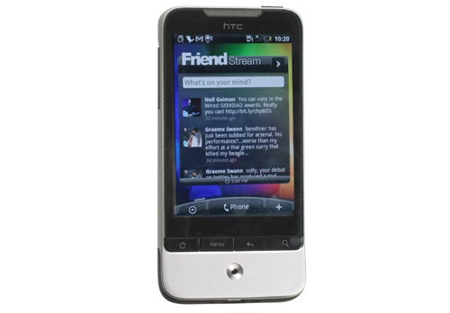 HTC Legend smartphone displaying Friend Stream application.