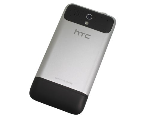HTC Legend smartphone back view on white background.
