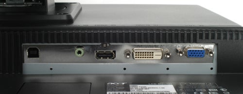 Close-up of Acer T230H monitor's connectivity ports.